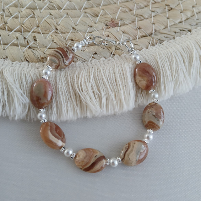 Dames armband Rhodochrosiet met schelpparel (1.201)