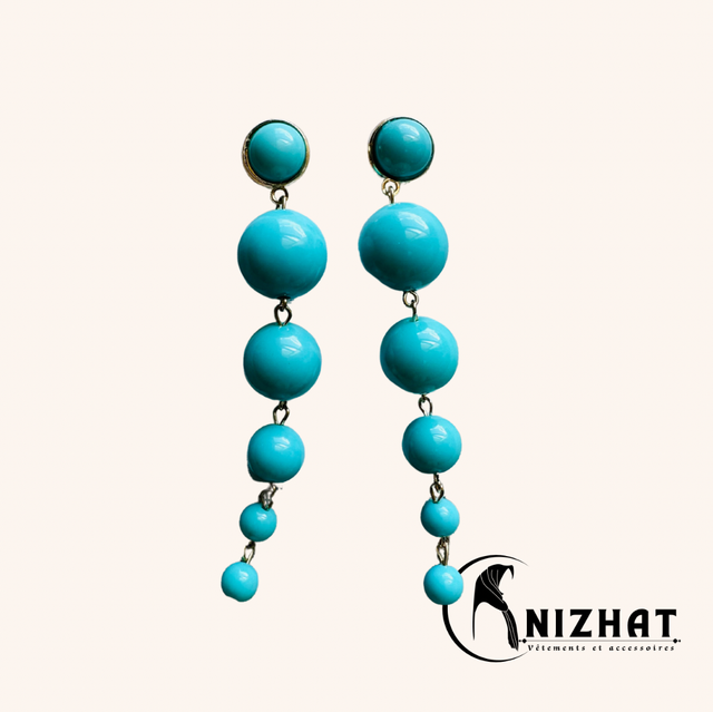 1 Paire boucles d'oreilles perles rondes couleur turquoise, bijoux pour femmes - Nizhat 