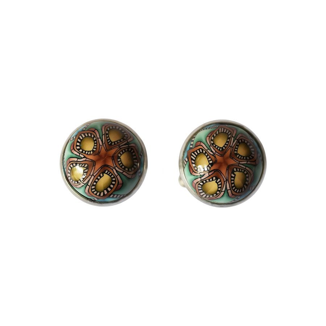 Boutons de manchette ronds mandala marron vert
