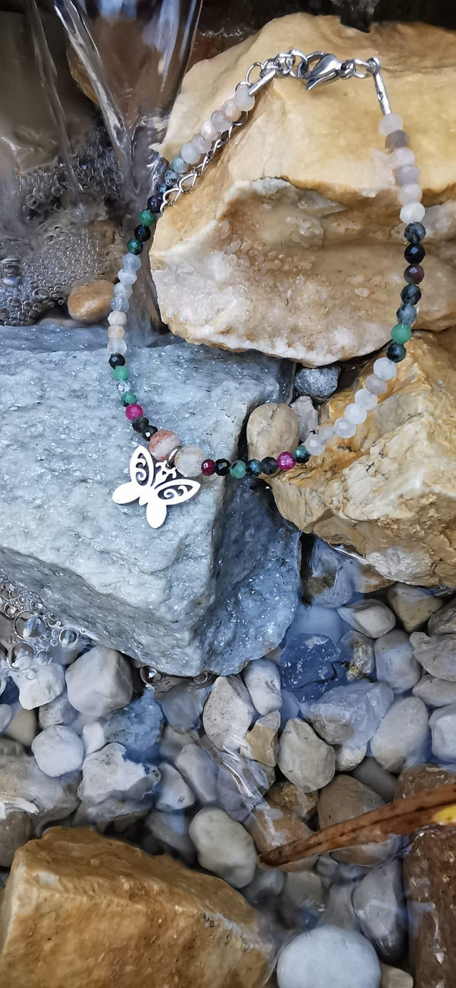 Chaîne de cheville Rubis Zoïsite et Pierre de Soleil 