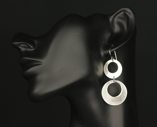 Silver Double Off-set Disc Drop Earrings