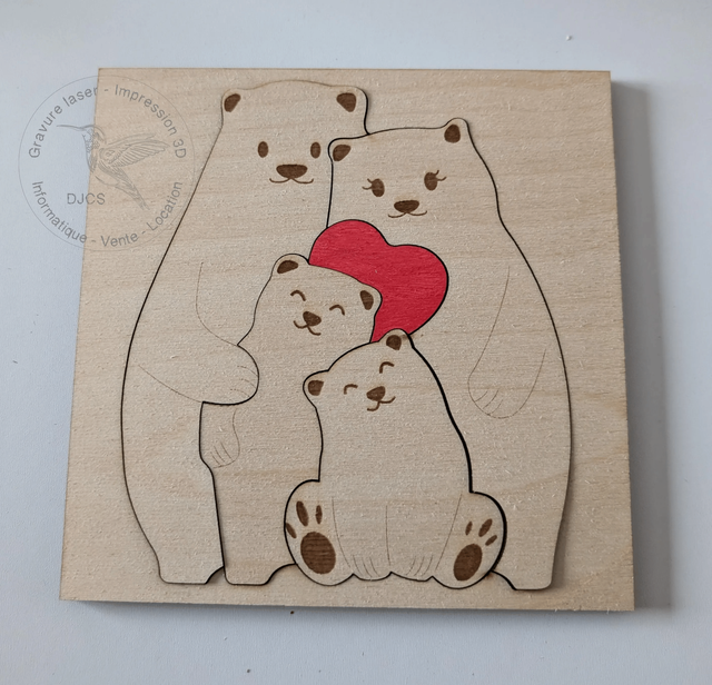 Puzzle ours en bois représentant votre famille