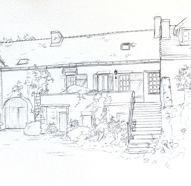 Portrait de Maison - A4 façon croquis N&amp;B
