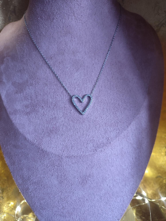 Collier coeur strass acier inoxydable argent 0000512