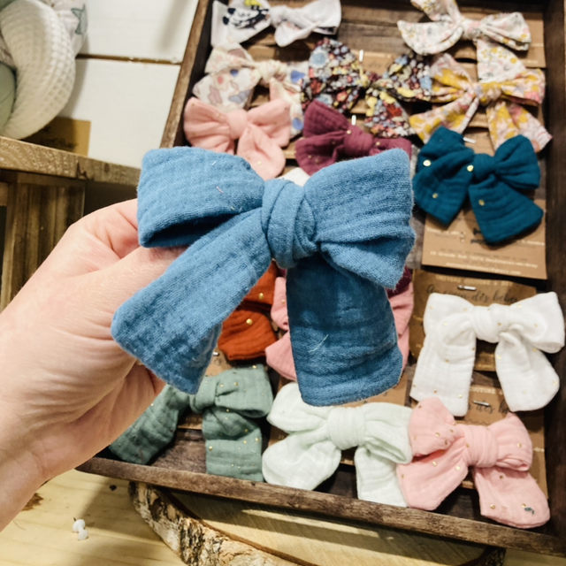 Ruban Noeud barrette bleu jean