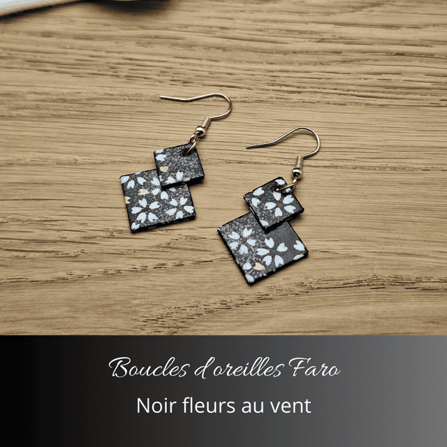 Boucles d'oreilles Faro - Noir fleurs au vent