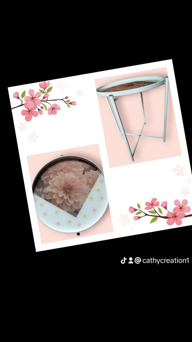 Table d' appoint mêlant résine et fleurs 