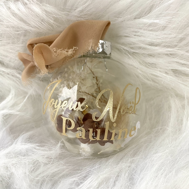 Boule de Noël fleurs séchées Personnalisation Prénom