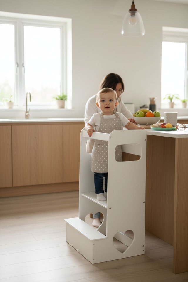 Learning Tower Personalizzabile con nome "CUORE" Regolabile 3 altezze