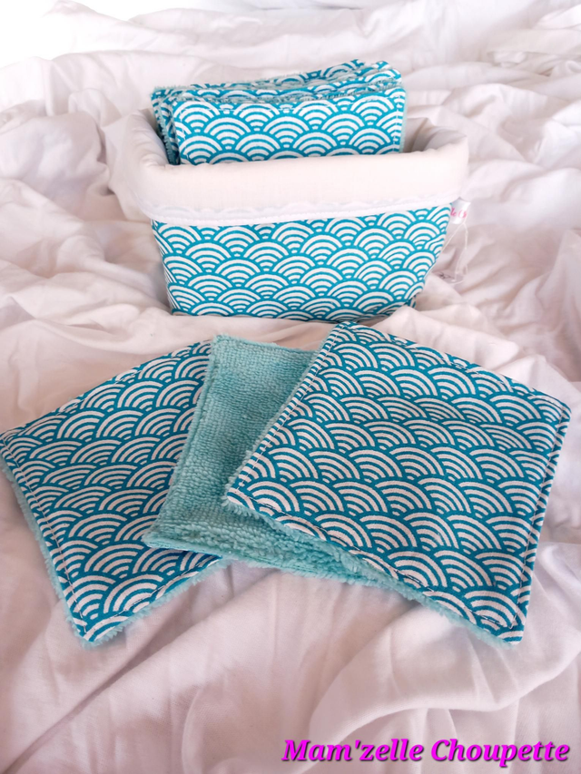 Lot 12 lingettes avec panière assortie 