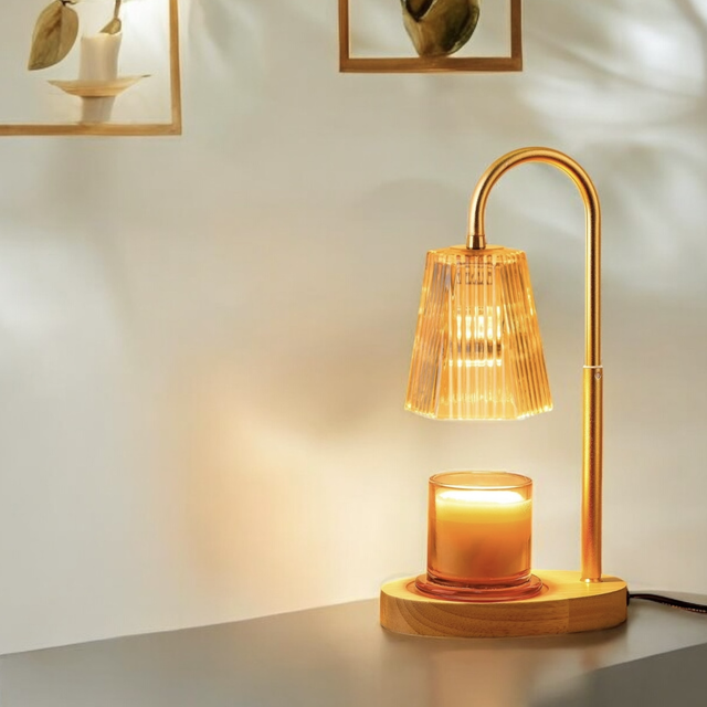 Amber Glass &amp; Light Wood Electric Candle Warmer