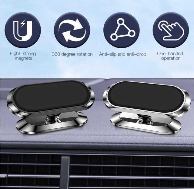 Lot de 2 supports magnétiques en métal, rotation 360°, fixation puissante+ plaques métalliques adhésives incluses