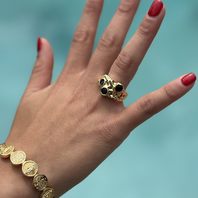 Anillo Triple Circón Negro