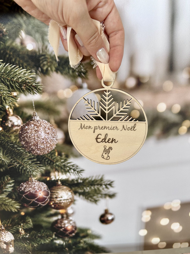 Boule de Noël “Mon premier Noël” personnalisée – Bois naturel – Souvenir bébé artisanal fait main 🎄
