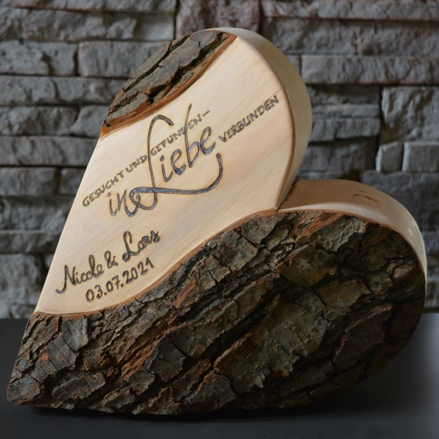 Gesucht und gefunden, in Liebe verbunden, 28 cm, Hochzeitsherz aus Holz