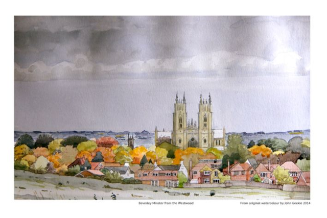 Beverley Minster in Autumn. A3 print from original watercolour. 
