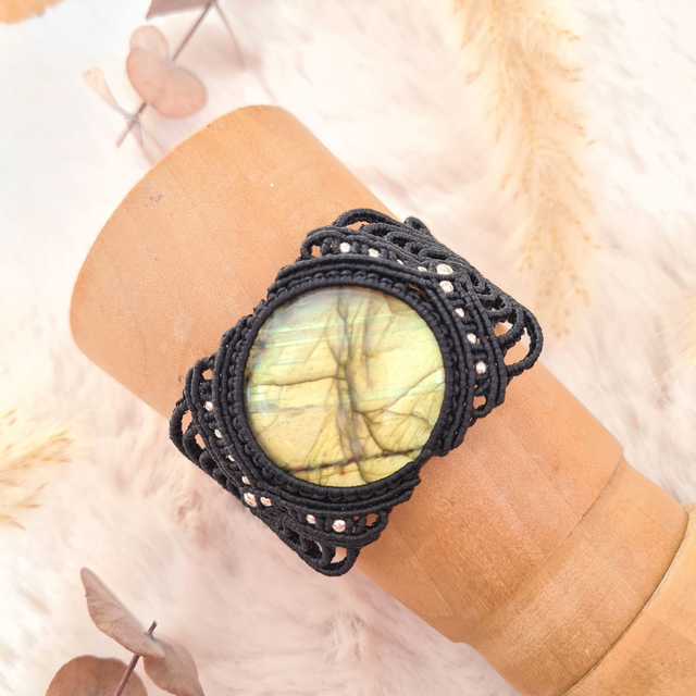 Bracelet micro macramé avec labradorite,  pierre naturelle, bracelet bohème 