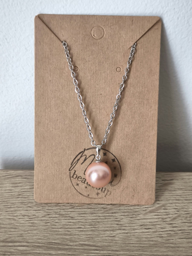 Collier Perle de Majorque Rose – Bijou Femme en Acier Inoxydable et Argent
