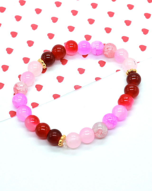 Red and Pink Shades Glass Bead Bracelet