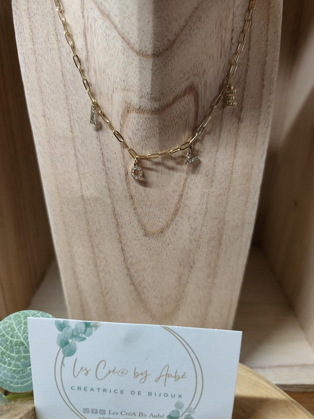 COLLIER "LOVE" STRASS/ ACIER INOXY GOLD 0001063