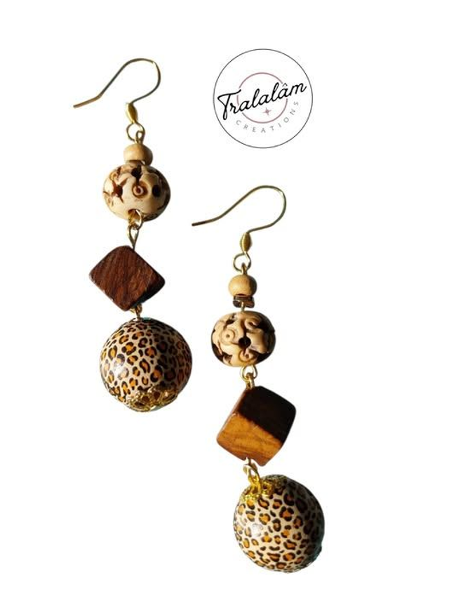 ✨Boucles léopard/ perles bois et os✨