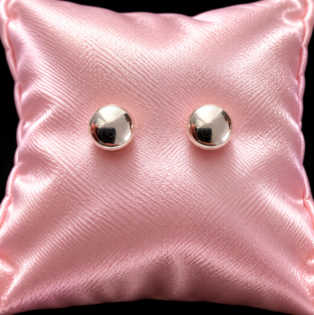 Elegant Sterling Silver Button Stud Earrings 