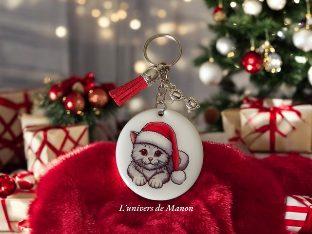 Porte clef personnalisé chat noël 