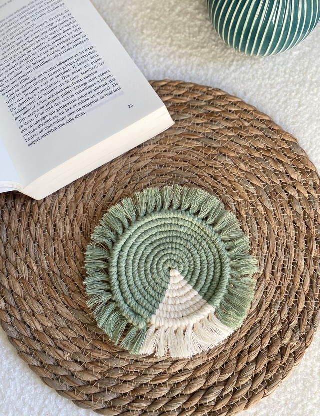 Dessous de verre collection Linaé – Vert d'eau et blanc