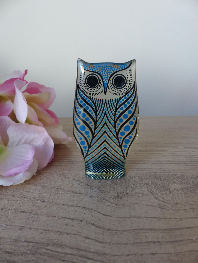 Vintage Abraham Palatnik Sculpture Figurine Hibou Oiseau Bleu et Noir Lucite Op Art