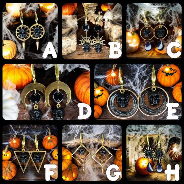 Boucles d’oreilles MEMENTO - crâne en résine et acier