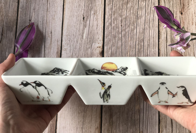 3 tier rectangular penguins upcycled tray