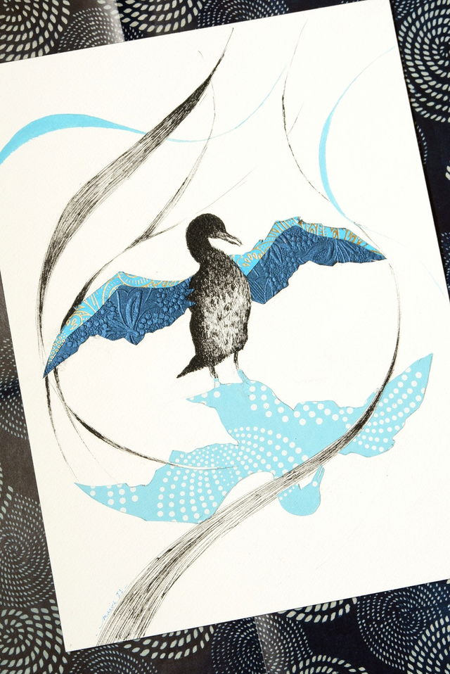 Illustration originale noir et blanc "Le Cormoran"