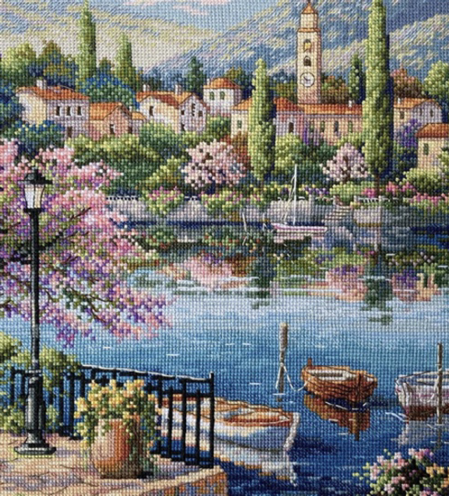 Village Lake Afternoon Counted Cross Stitch Kit by Merejka