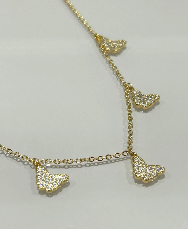 CHOCKER 35CM BORBOLETAS CRAVEJADAS EM ZIRCÔNIAS CRISTAL BANHADO EM OURO 18K