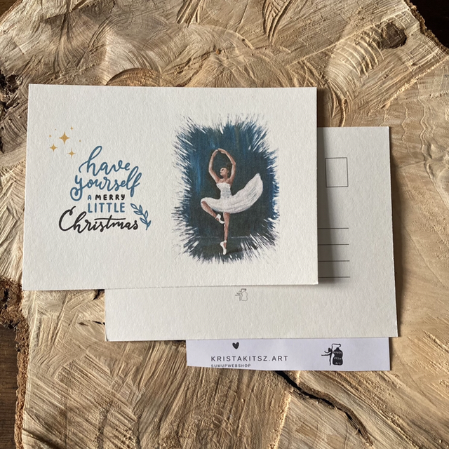 Kerst Postkaart Ballet donkerblauw | zonder envelop | platte ansichtkaart kerstkaart 