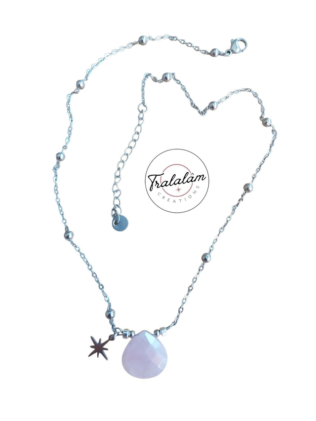 ✨Collier "Les Jolies Pierres" Quartz Rose argenté ✨