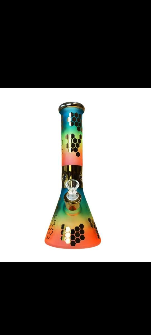 Rainbow Bee Hexagon Triple Thick Glass Bong 32cm