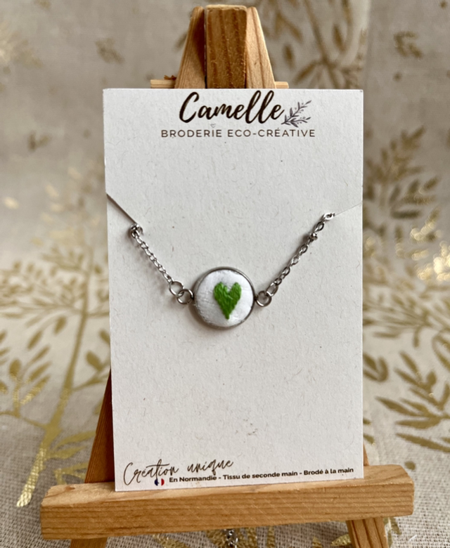 Bracelet coeur vert (argent)