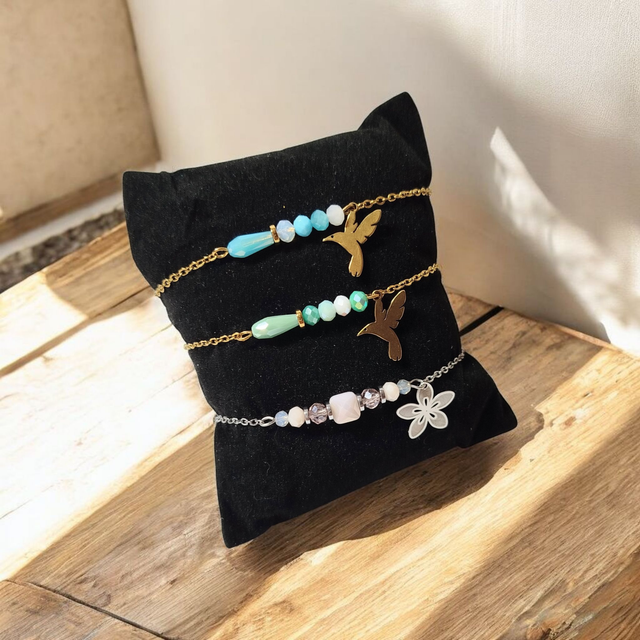 Bracelet acier inoxydable vert d'eau et doré