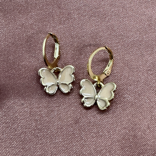 Baby pink butterfly Huggie hoop earring 