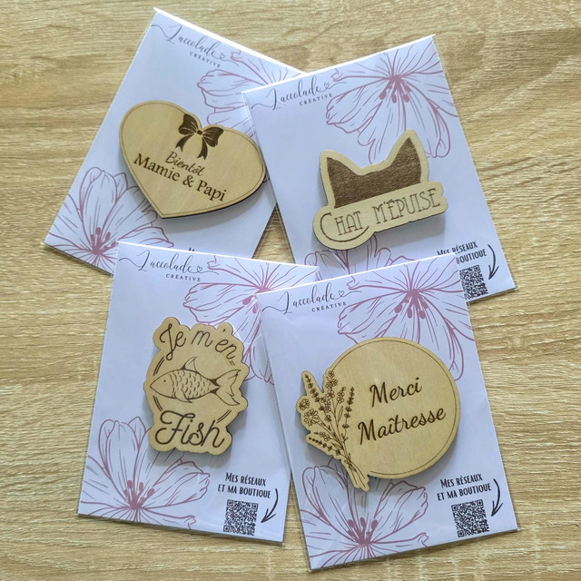Magnets en bois gravés - Cadeaux personnalisé artisanaux