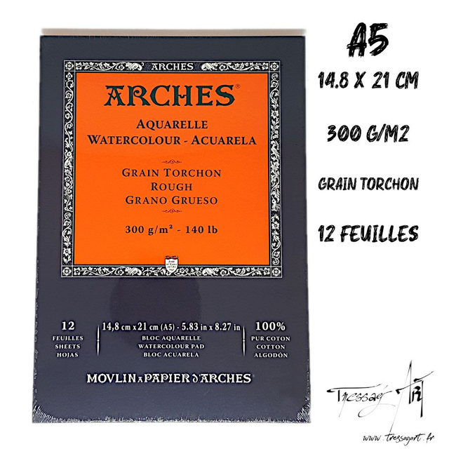 ARCHES - PAPIER AQUARELLE A5 GRAIN TORCHON - CA064000
