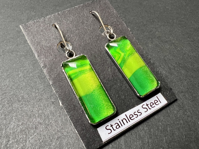 Green Rectangle Earrings | Stainless Steel