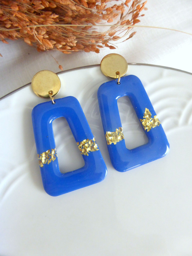 Boucles d'oreilles trapèzes bleues - Nuit dorée