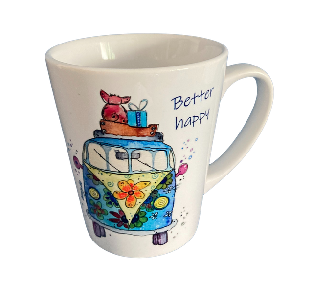 Konische Keramiktasse "Bully mit Schwein - Better happy"