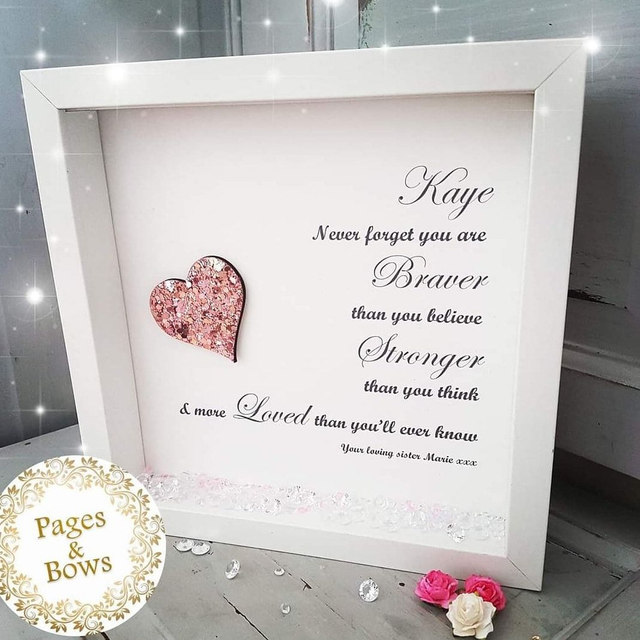 Braver, stronger, loved personalised heart frame | Motivation, affirmation, positivity gift | Gift for her 