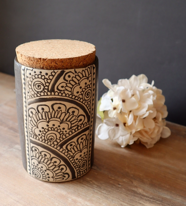 Ceramic Jar with Cork lid/Ceramic Vase, handmade 