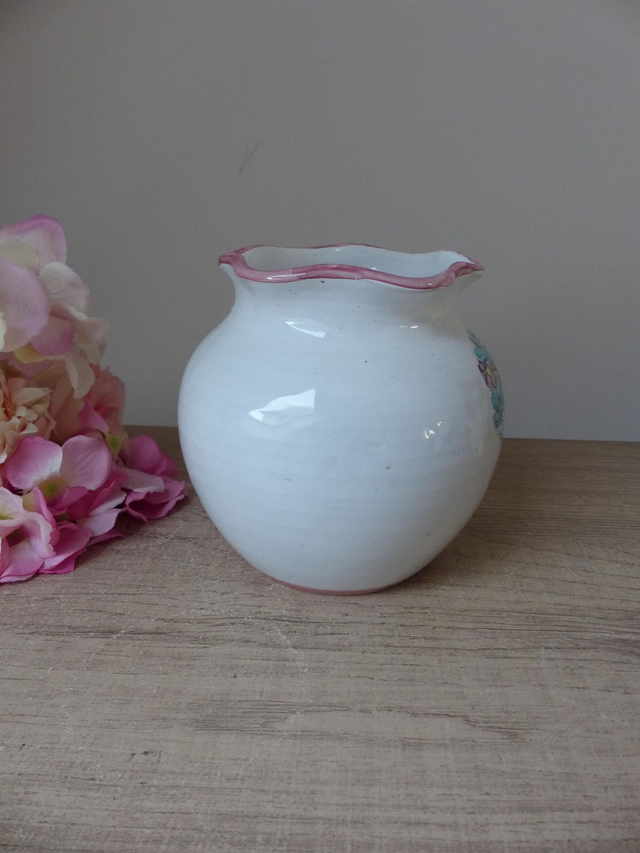 Vase forme boule l'Antica Deruta peint à la main Italie, Vase Poterie Deruta Décor Arbre avec Fleurs et Ruban, Pot Fleurs Décoration Maison