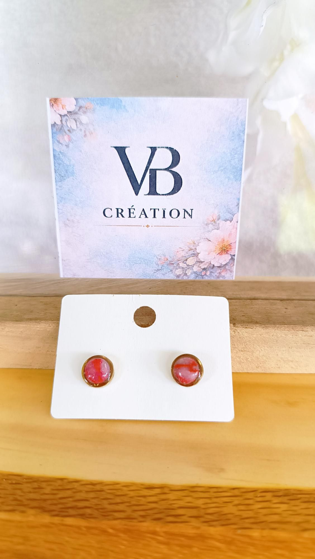 Puces d'oreilles marbré rouge 8mm