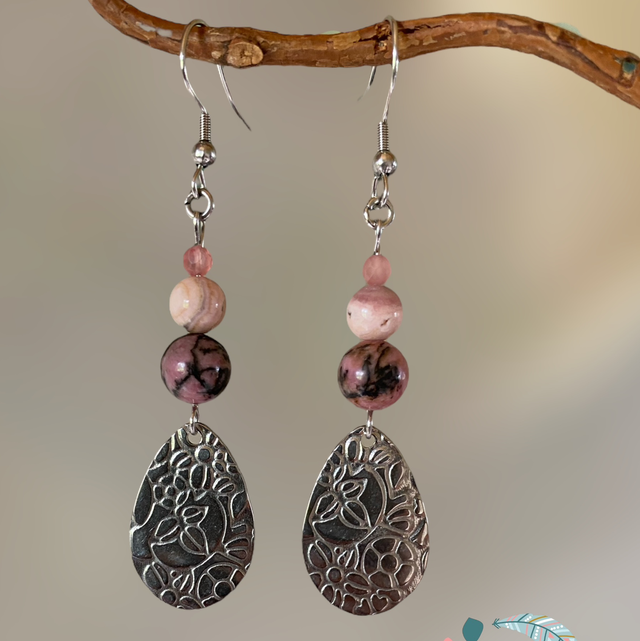 Boucles d’oreilles en Rhodochrosite &amp; Rhodonite 